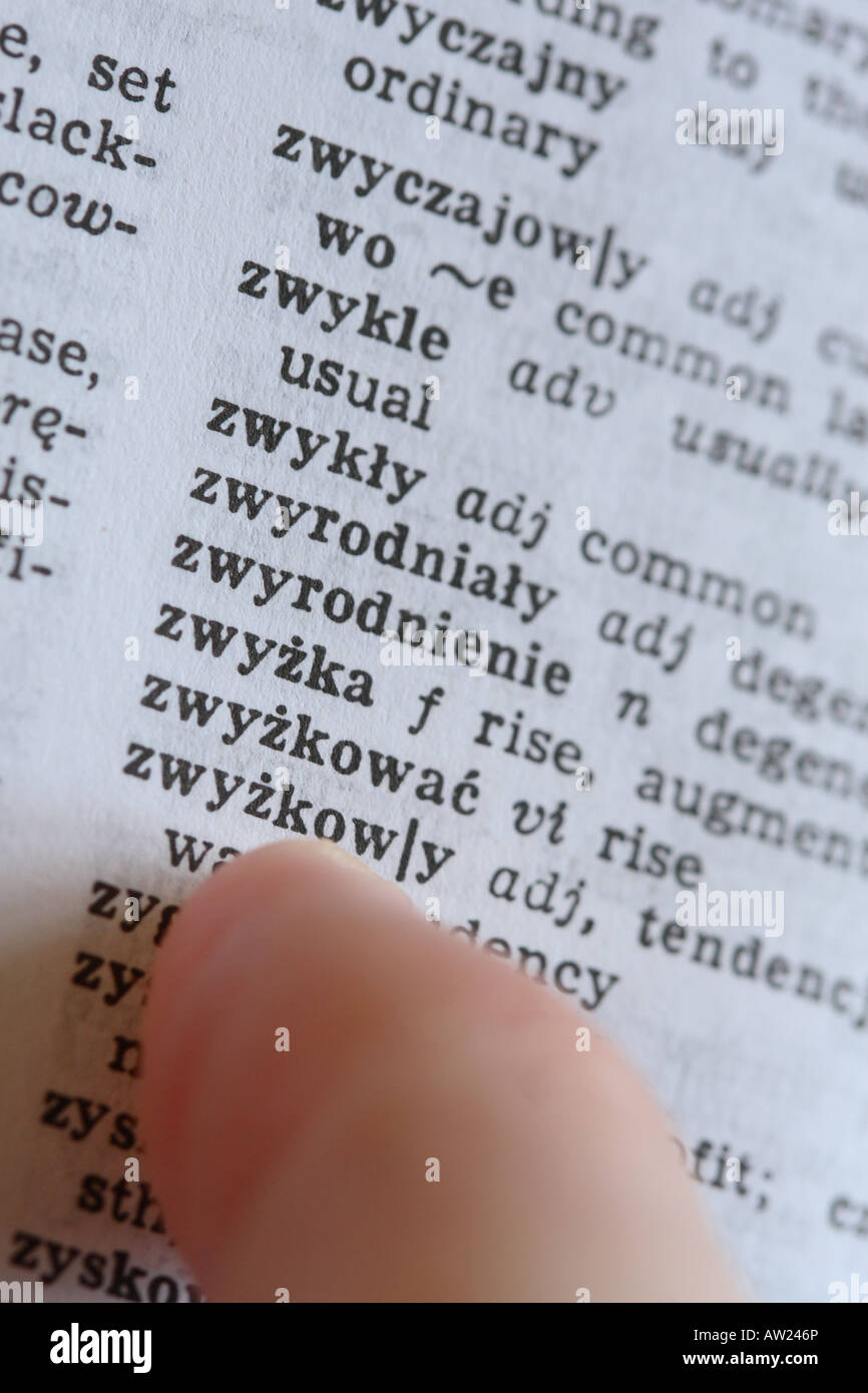 Fremdsprache Wörterbuch Polnisch Englisch Stockfoto