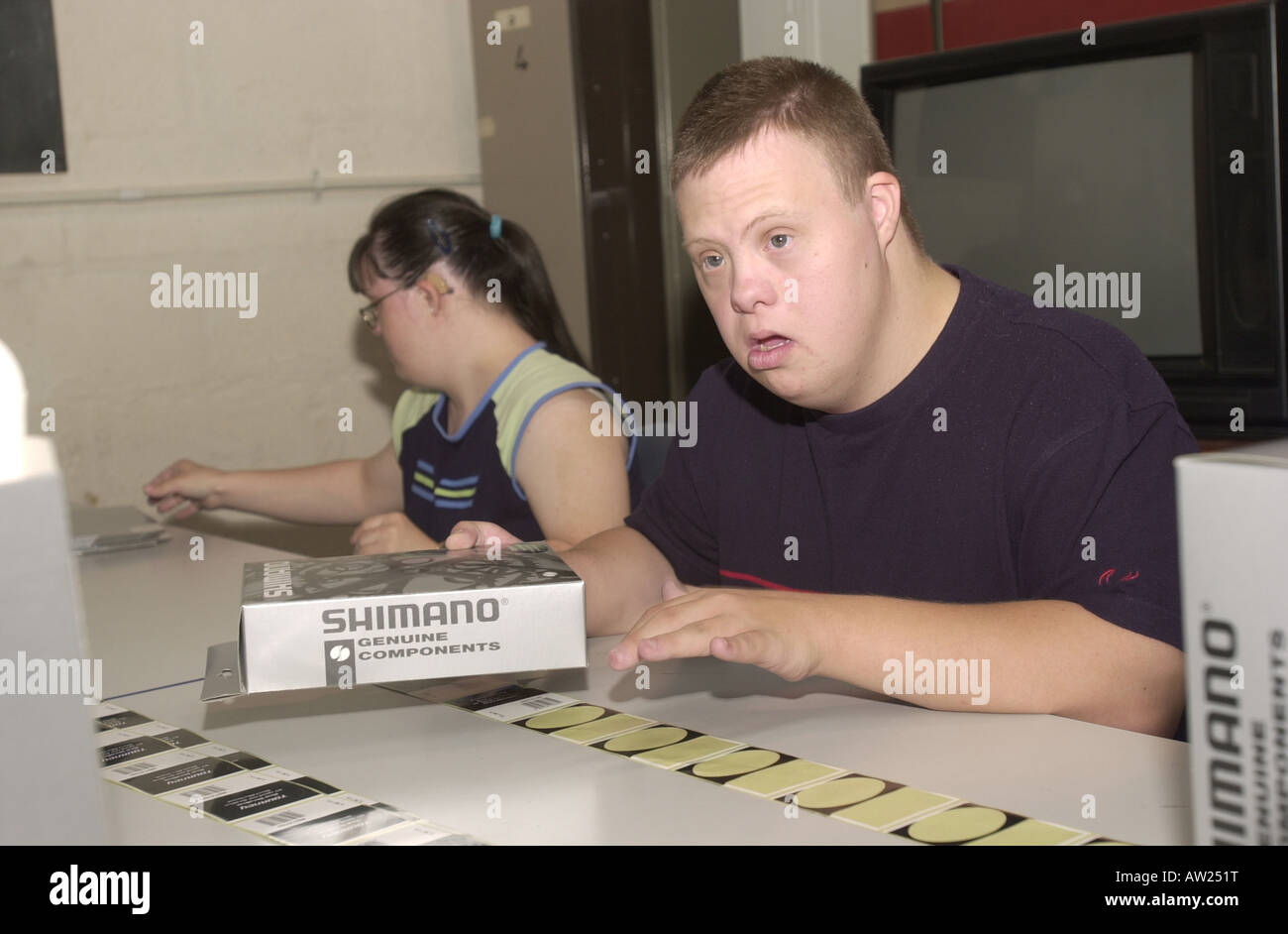 Down-Syndrom Arbeiter UK Stockfoto