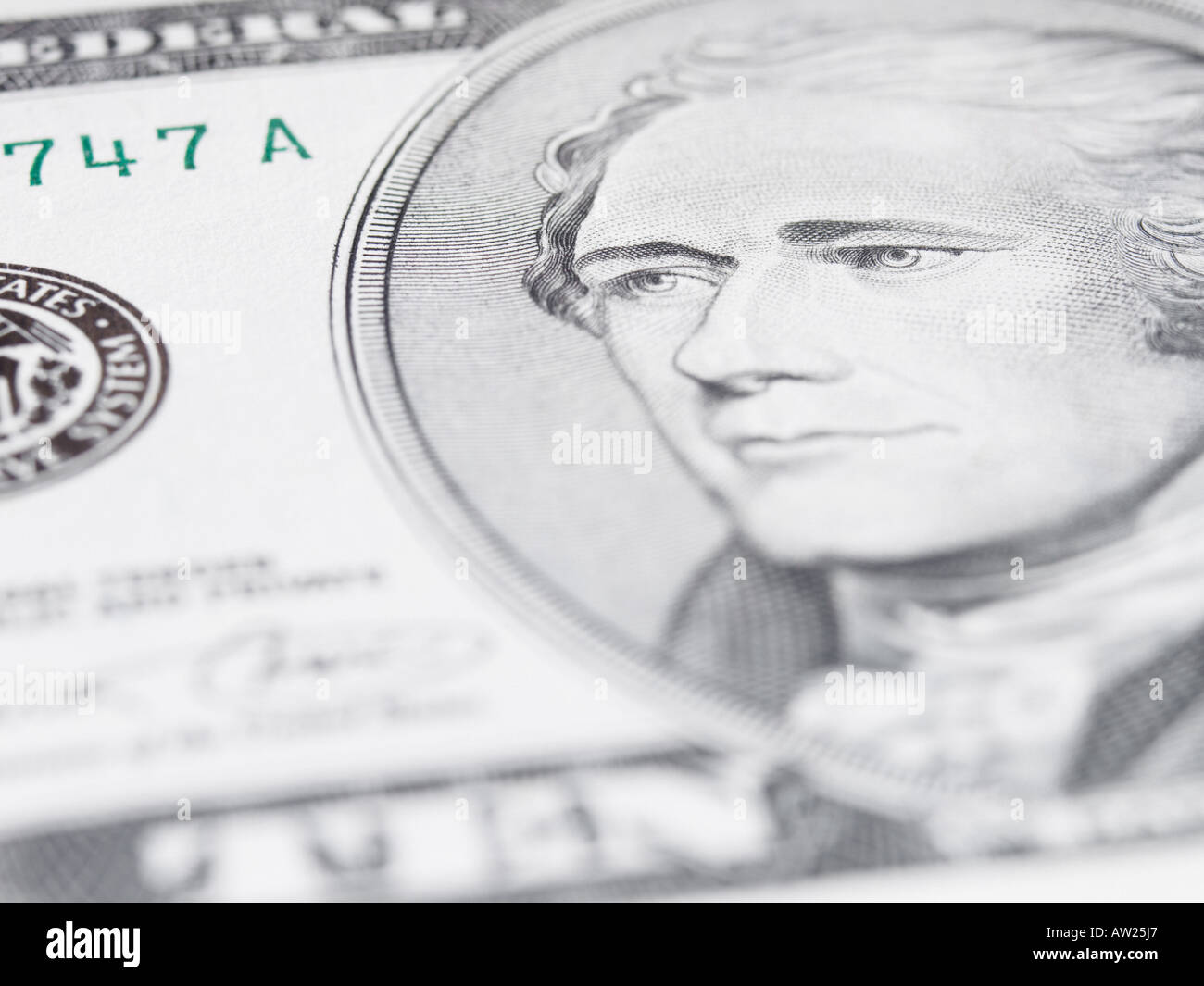 Nahaufnahme einer zehn-Dollar-Note Stockfoto