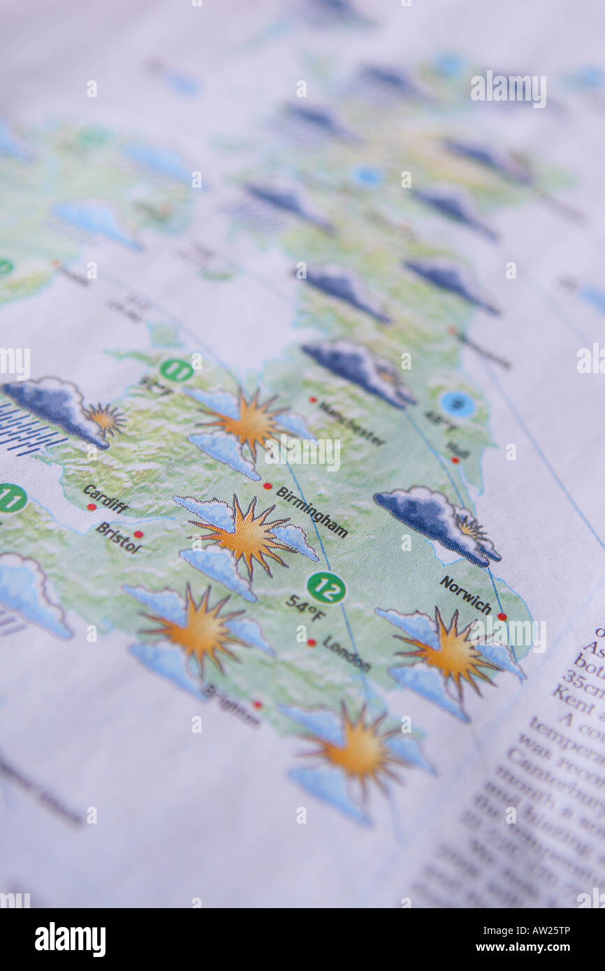Zeitung Wettervorhersage Karte Diagrammsymbol UK Stockfoto