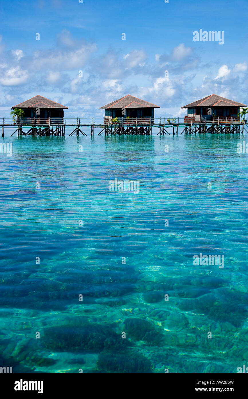 Drei Bungalows Sipadan Kapalai Dive Resort Sabah Borneo Malaysia Stockfoto