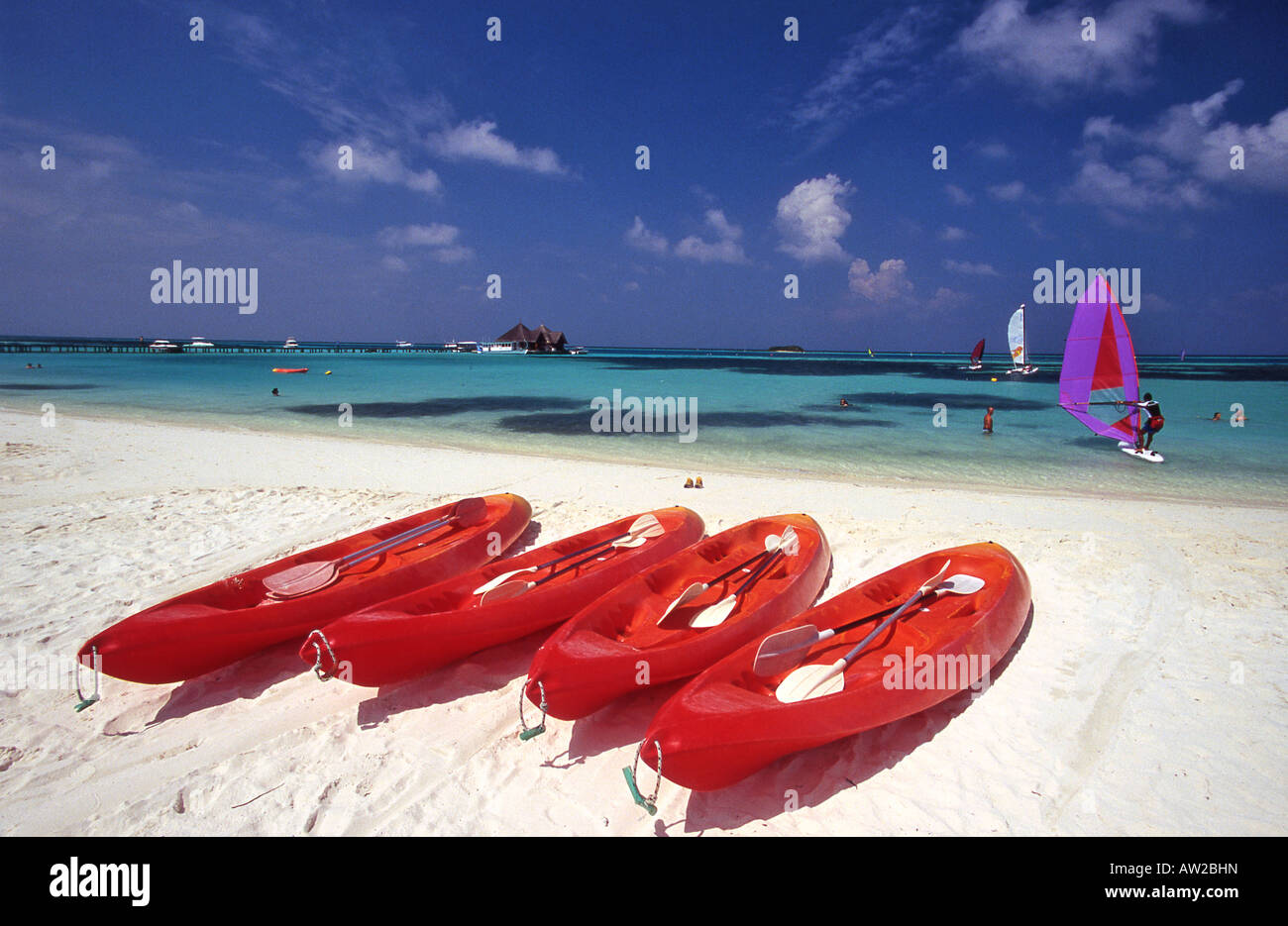 See-Kajaks im Club Med, Nord Male Atoll Malediven Stockfoto