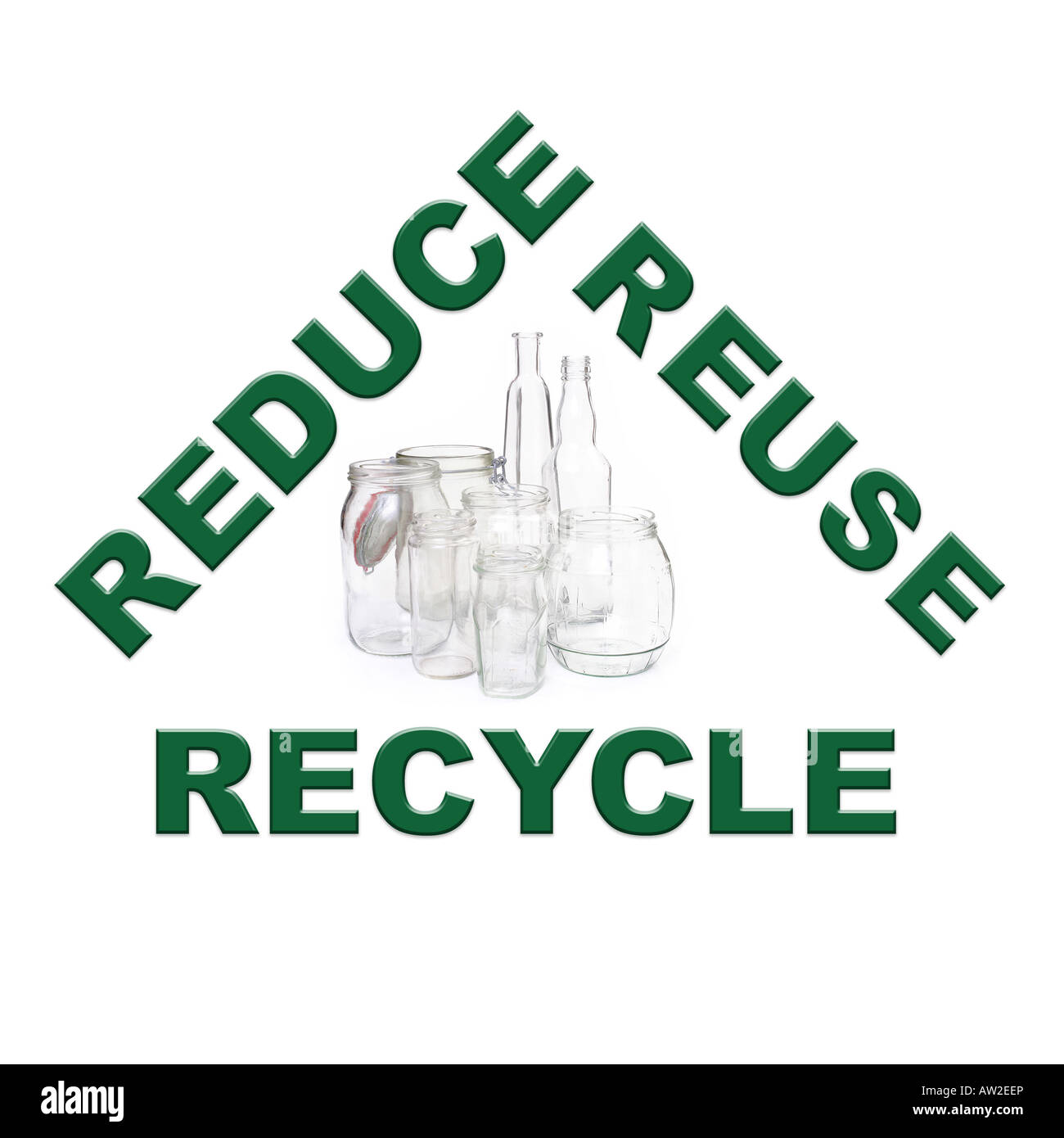 Reduzieren-Wiederverwendung-Recycling Concept Serie - Klarglas Stockfoto