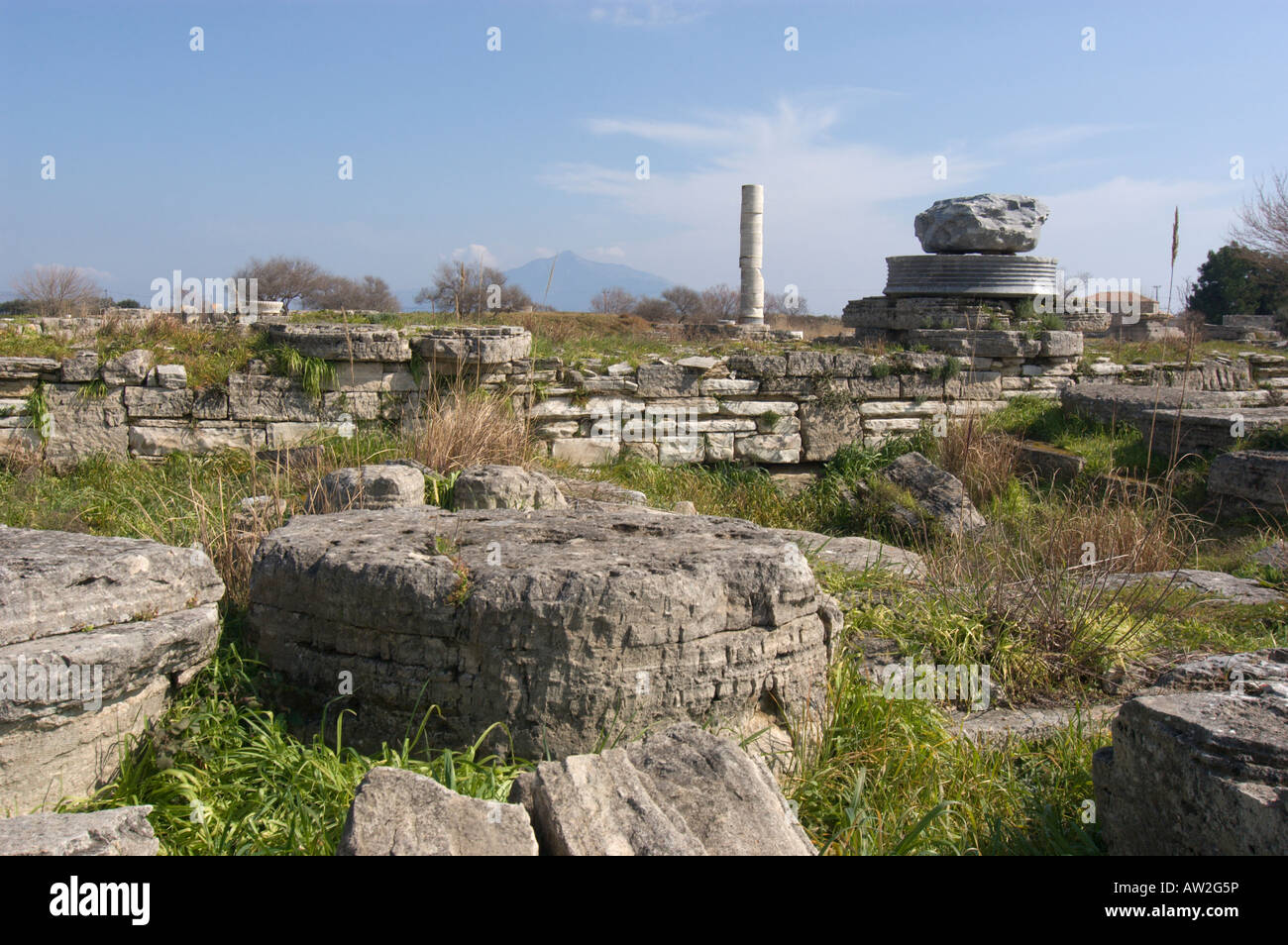 Der Tempel der Hera in Ireon Samos Insel Griechenland. Stockfoto