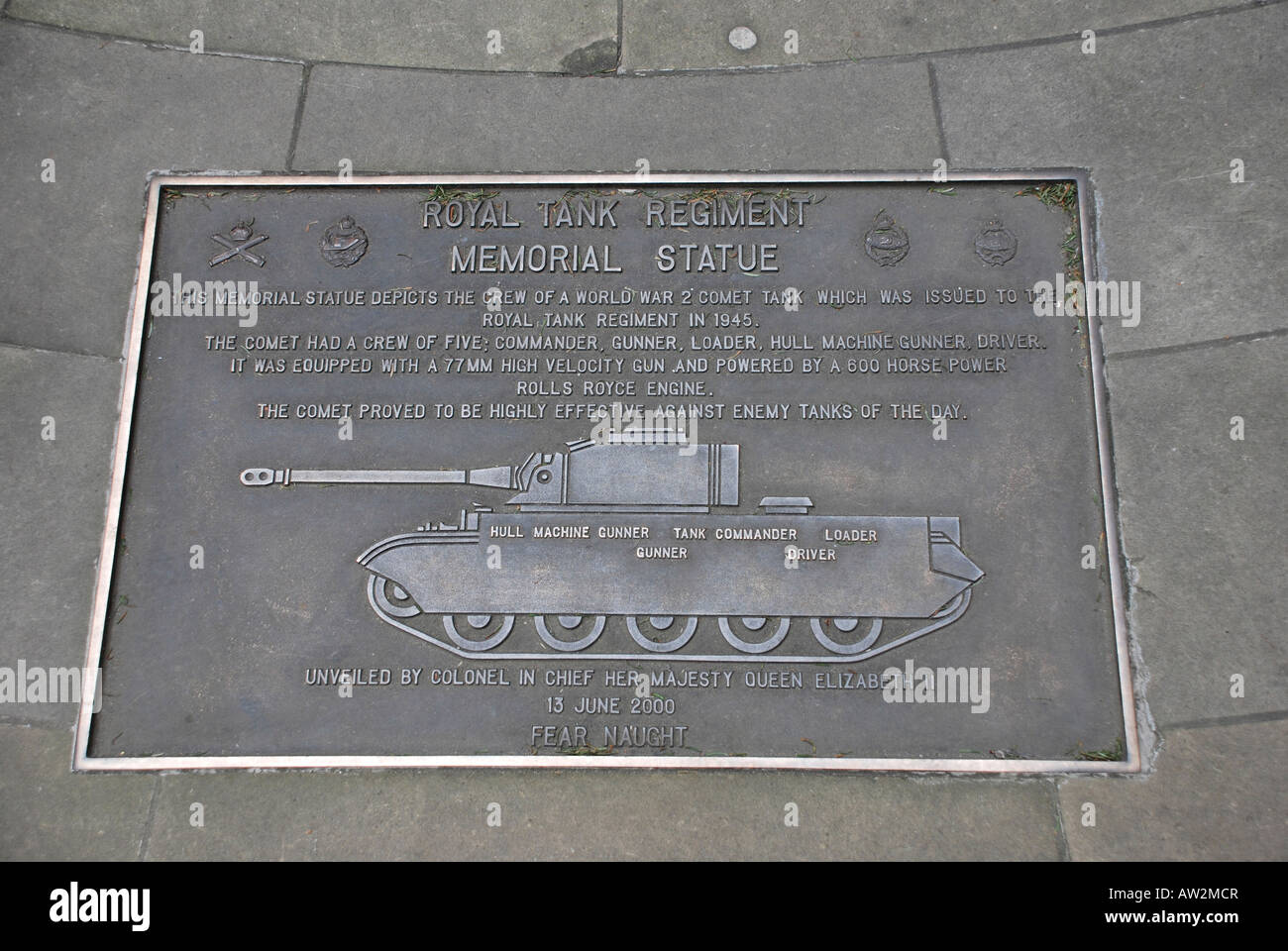 Royal Tank Regiment Statue Gedenktafel, London Stockfoto