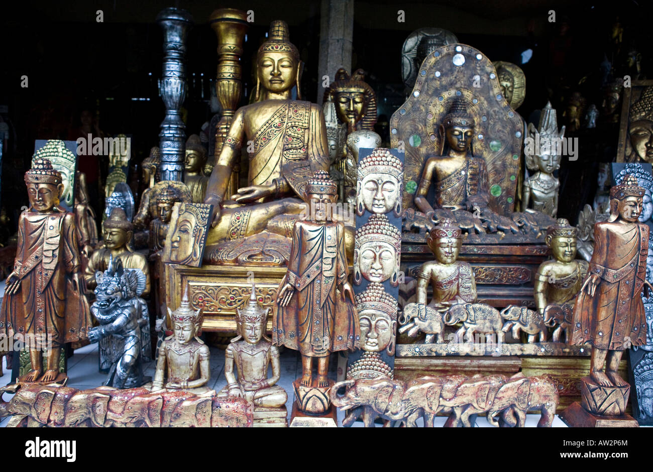 Verschiedenen Buddha Shop Ubud Bali Indonesien Stockfoto