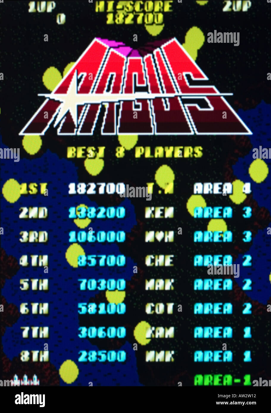 ARGUS Vintage Arcade Videospiel Screenshot - nur zur redaktionellen Nutzung Stockfoto