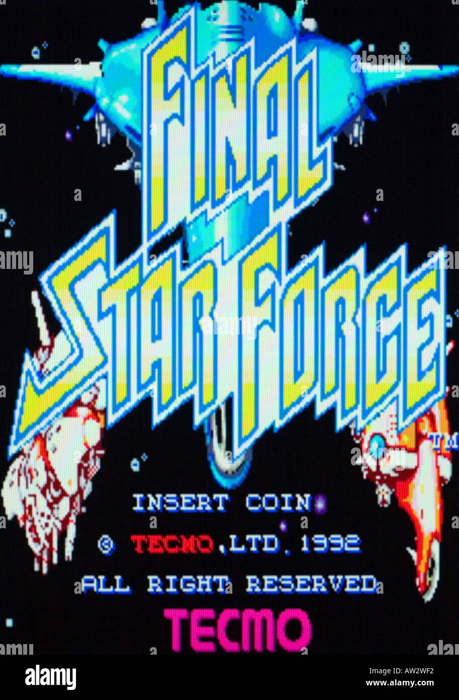 Star Force Tecmo 1992 Vintage Arcade Videospiel Abschlussbildschirm geschossen - nur zur redaktionellen Nutzung Stockfoto