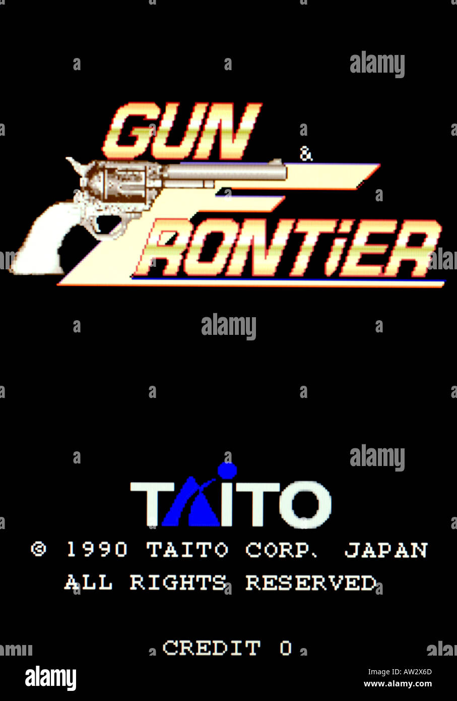 Pistole Frontier Taito 1990 Vintage Arcade Videospiel Screenshot - nur zur redaktionellen Nutzung Stockfoto