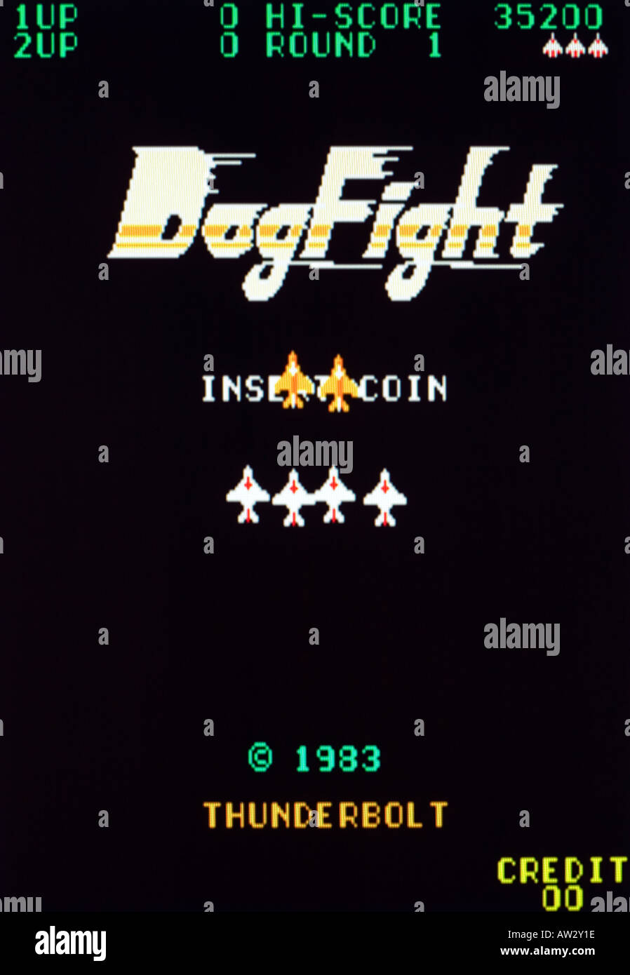 Dog Fight Thunderbolt 1983 Vintage Arcade Videospiel Screenshot - nur zur redaktionellen Nutzung Stockfoto