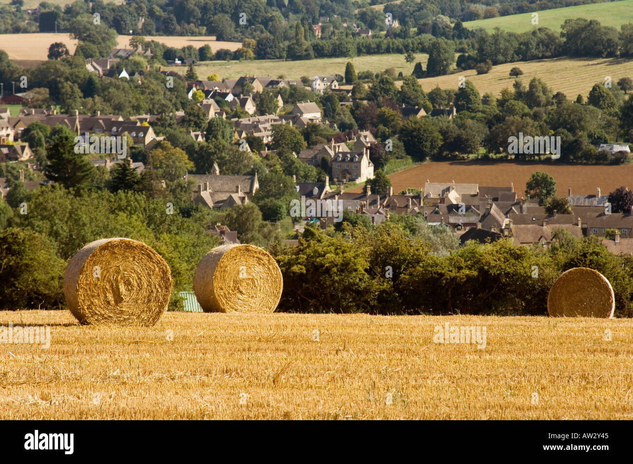 England der Midlands Gloucestershire COTSWOLDS Blick von den Cotswold Weg Langstrecken Fußweg chipping Campden Ernte Stockfoto