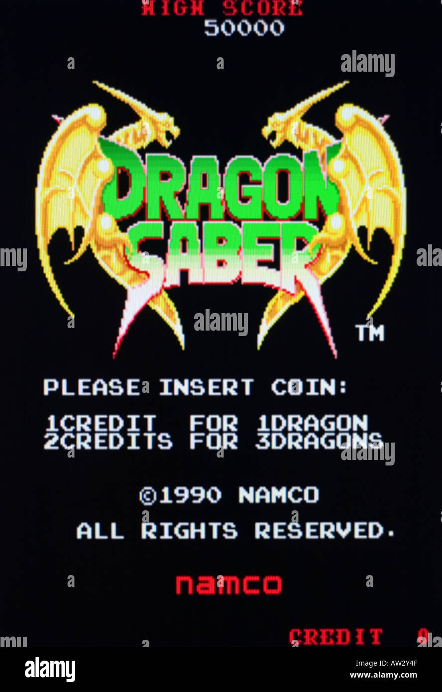 Dragon Saber Namco 1990 Vintage Arcade Videospiel Screenshot - nur zur redaktionellen Nutzung Stockfoto