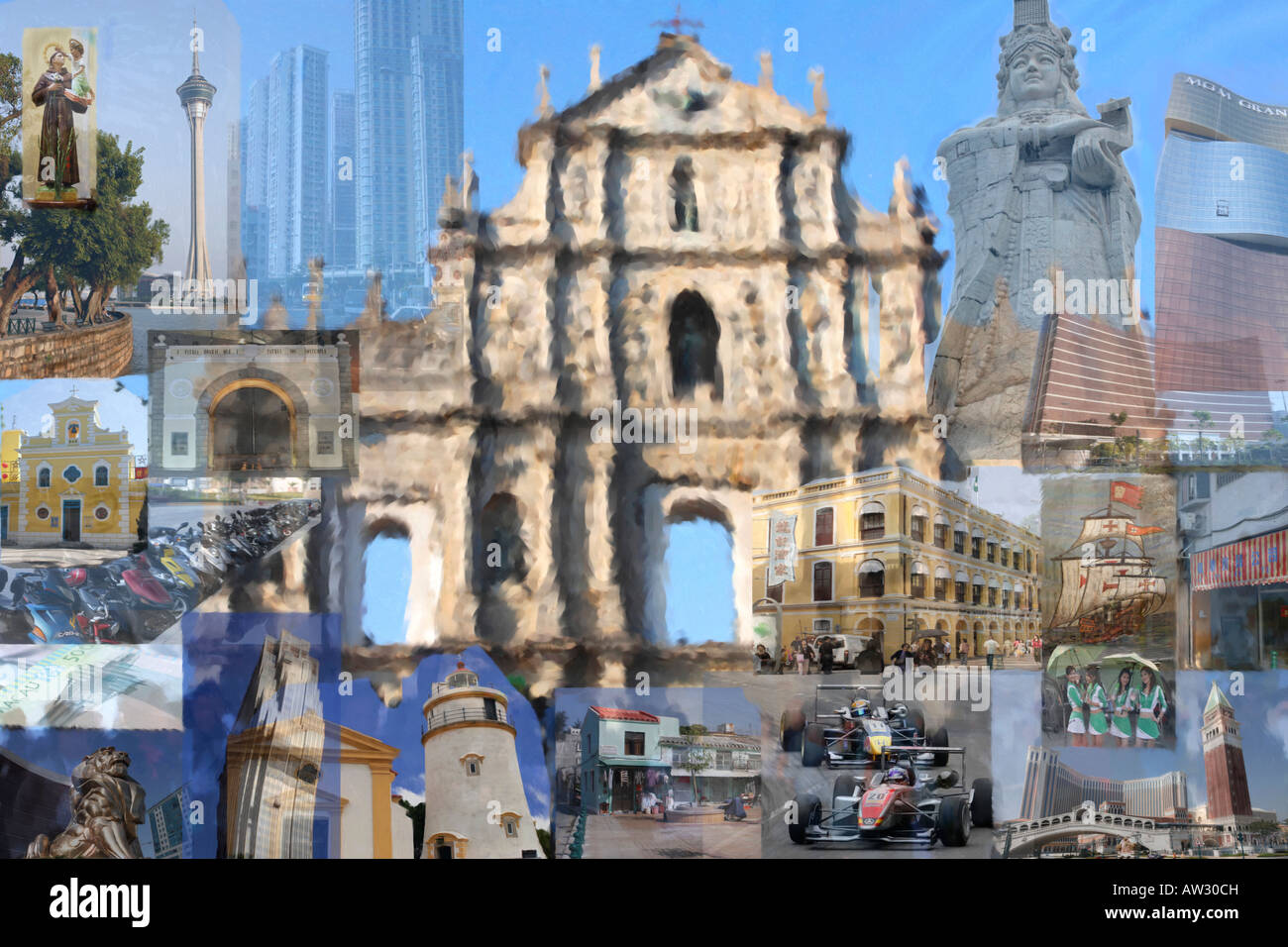 Collage aus Fotos von Macau Stockfoto