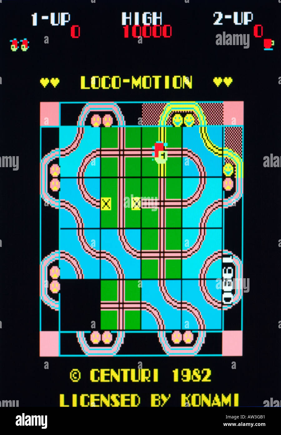 Loco Motion Konami Centuri 1982 Vintage Arcade Videospiel Screenshot - nur zur redaktionellen Nutzung Stockfoto