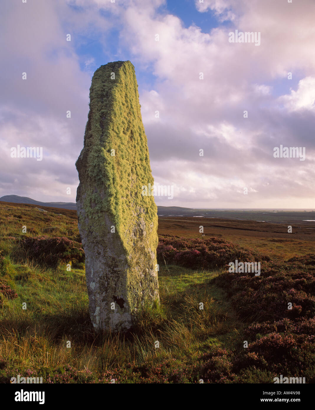 Beinn eines Charra Menhir, South Uist, Western Isles, Schottland, Vereinigtes Königreich Stockfoto