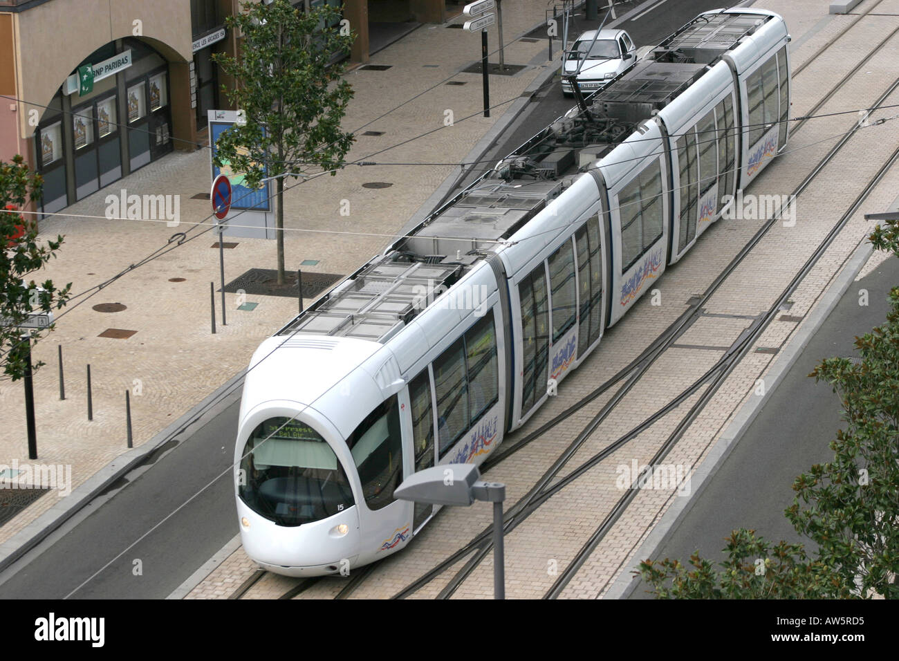 Eine neue Straßenbahn in Frankreich-Lyon bauen von GEC ALSTHOM und im Dienst von September 2002 s sehr neues design Stockfoto