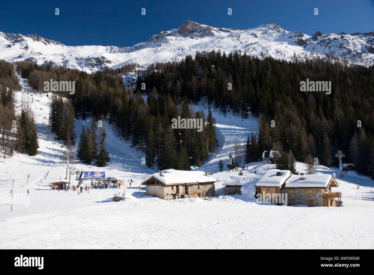 Pisten und Lifte Sainte-Foy-Tarentaise-Tal Frankreich Stockfoto