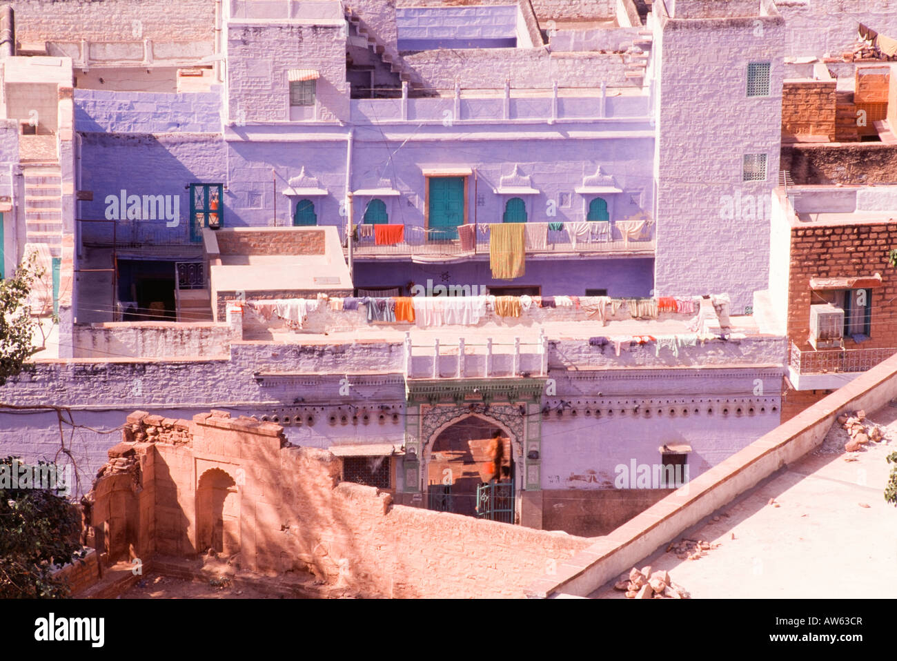 Blaue Häuser der hinduistischen Brahmanen-Kaste, Jodhpur, Rajasthan Stockfoto