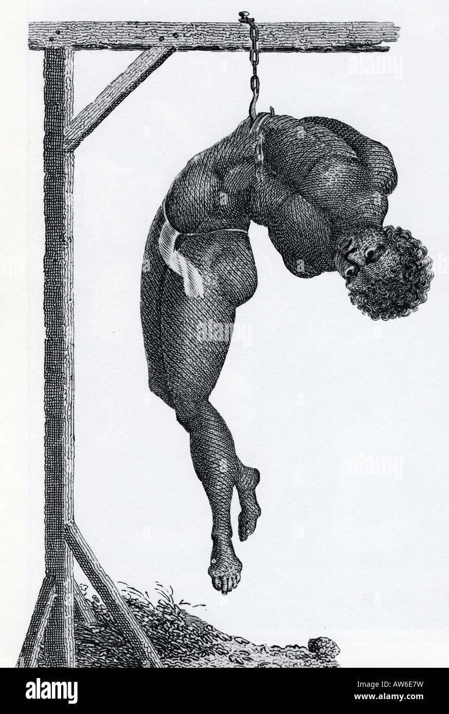 Sklaverei Gravur zeigt Opfer von den 1730 Sklavenaufstand in Surinam Stockfoto