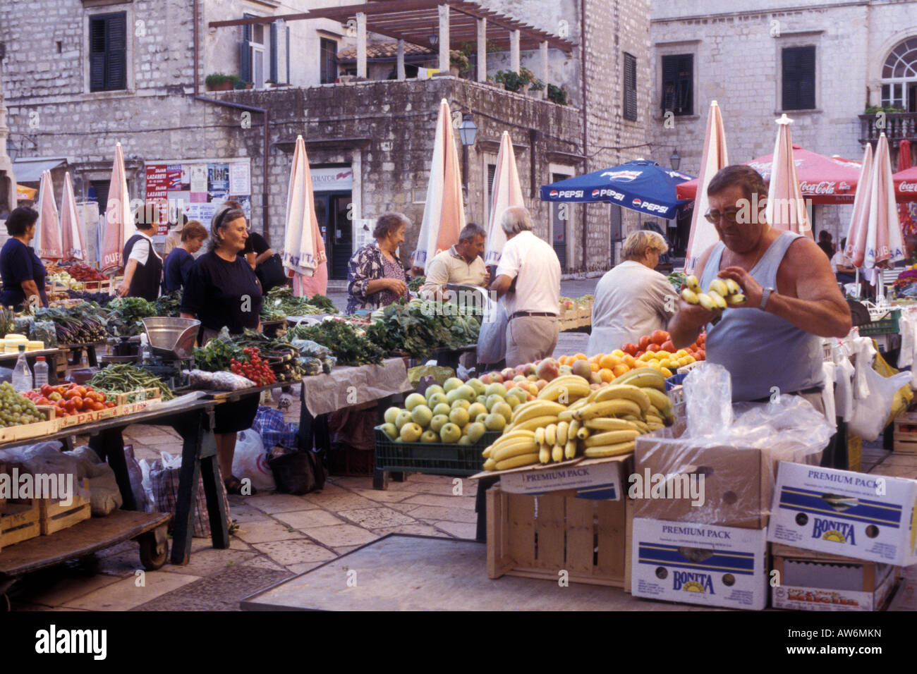 Obst und Gemüse Markt in der Altstadt Dubrovnik Kroatien Stockfoto