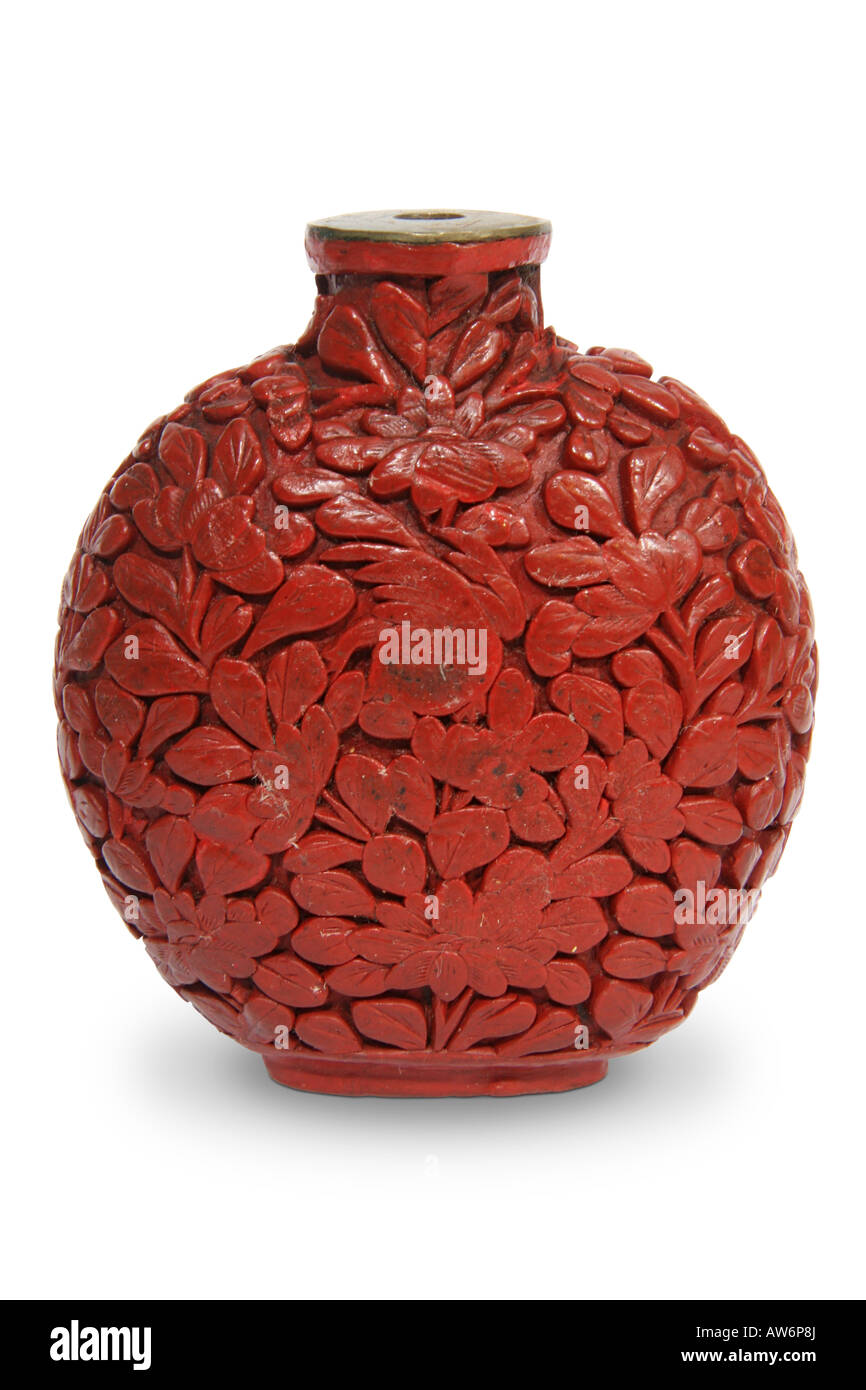 Antike chinesische Zinnober Schnupftabak Flasche. Stockfoto