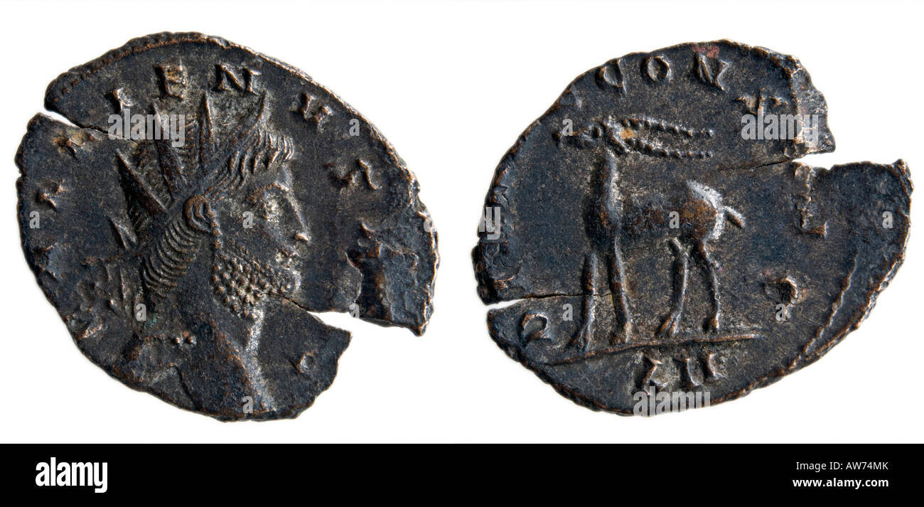 Römische Münze. Gallienus. rückwärts - walking Hirsch Stockfoto