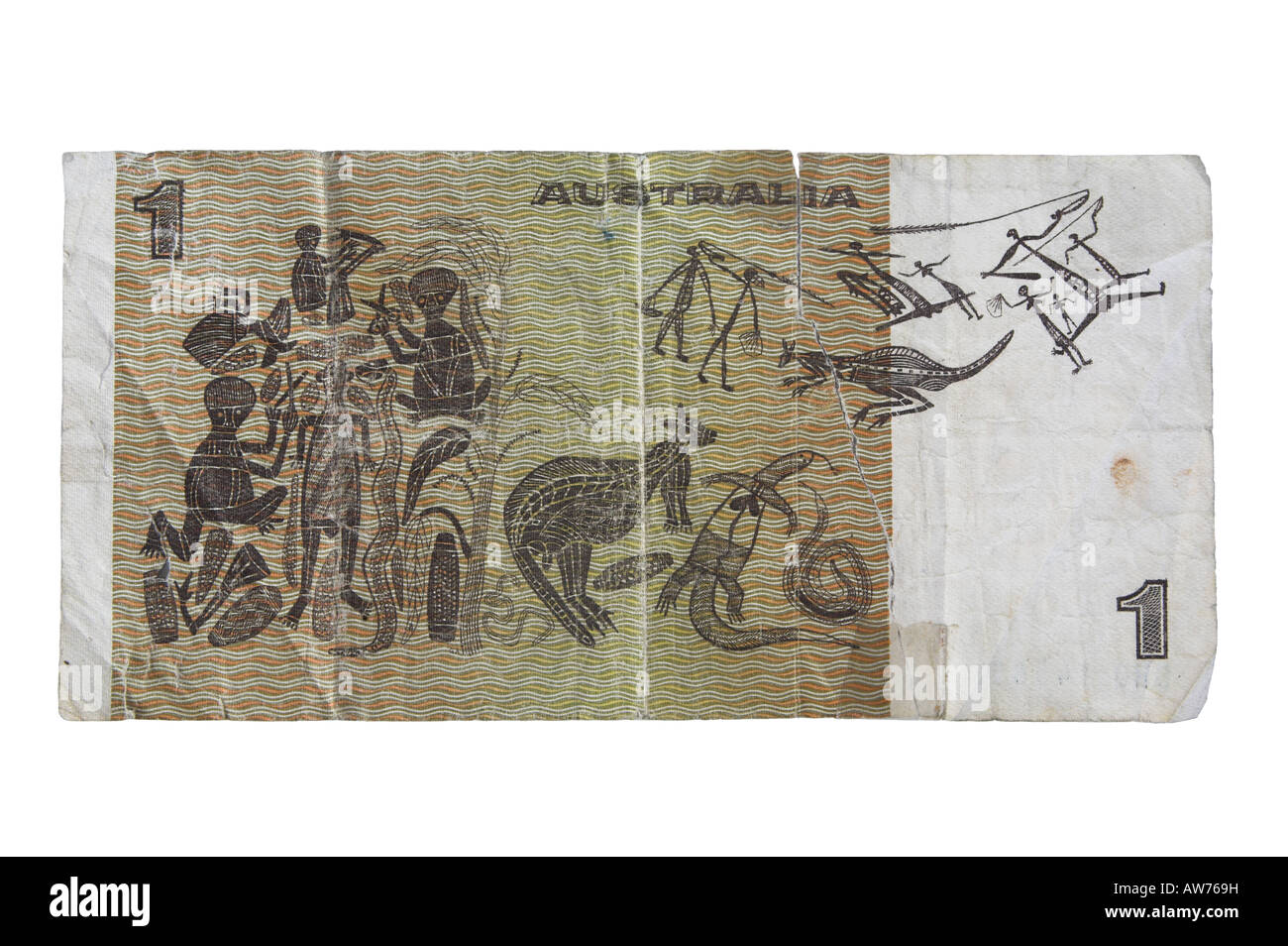 Australischen 1-Dollar-Note zeigt die Kunst der Aborigines Stockfoto