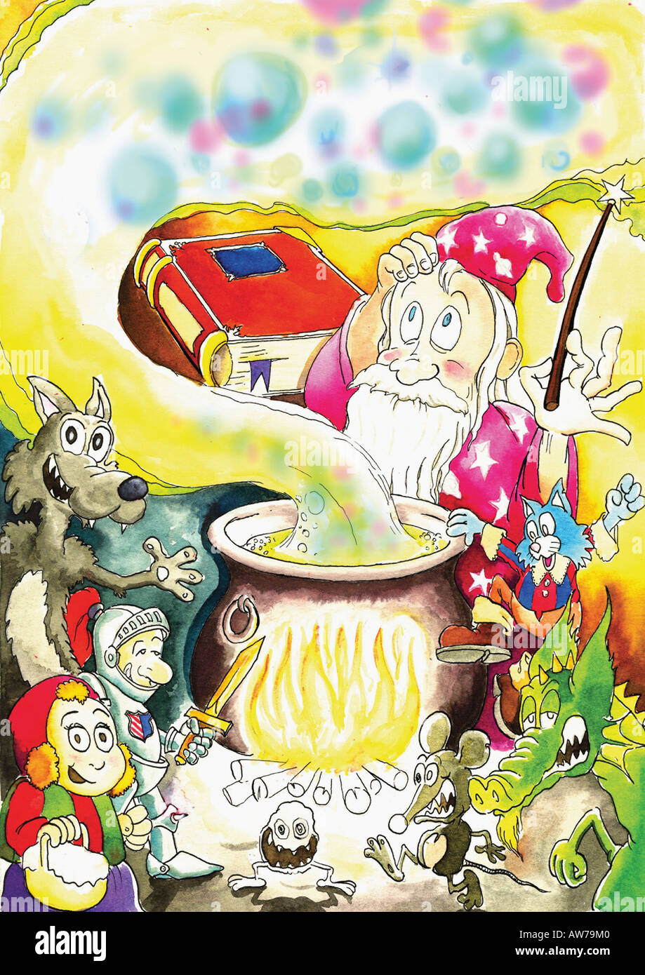 Ein Zauberer seine Tricks über den Kessel Stockfoto