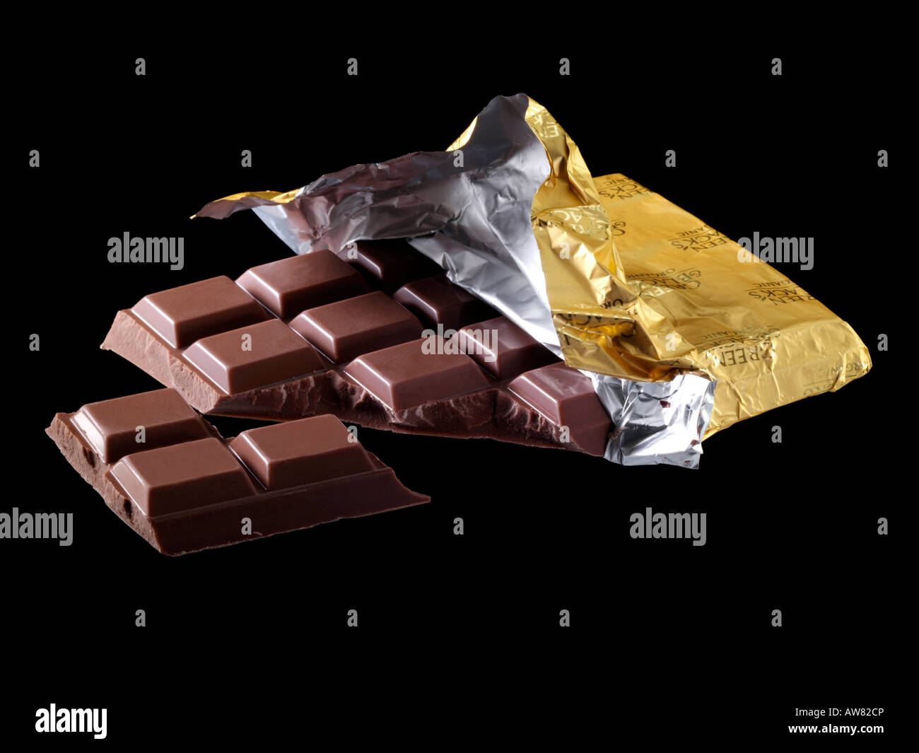 Schokoriegel mit Goldfolie wrapper Stockfoto