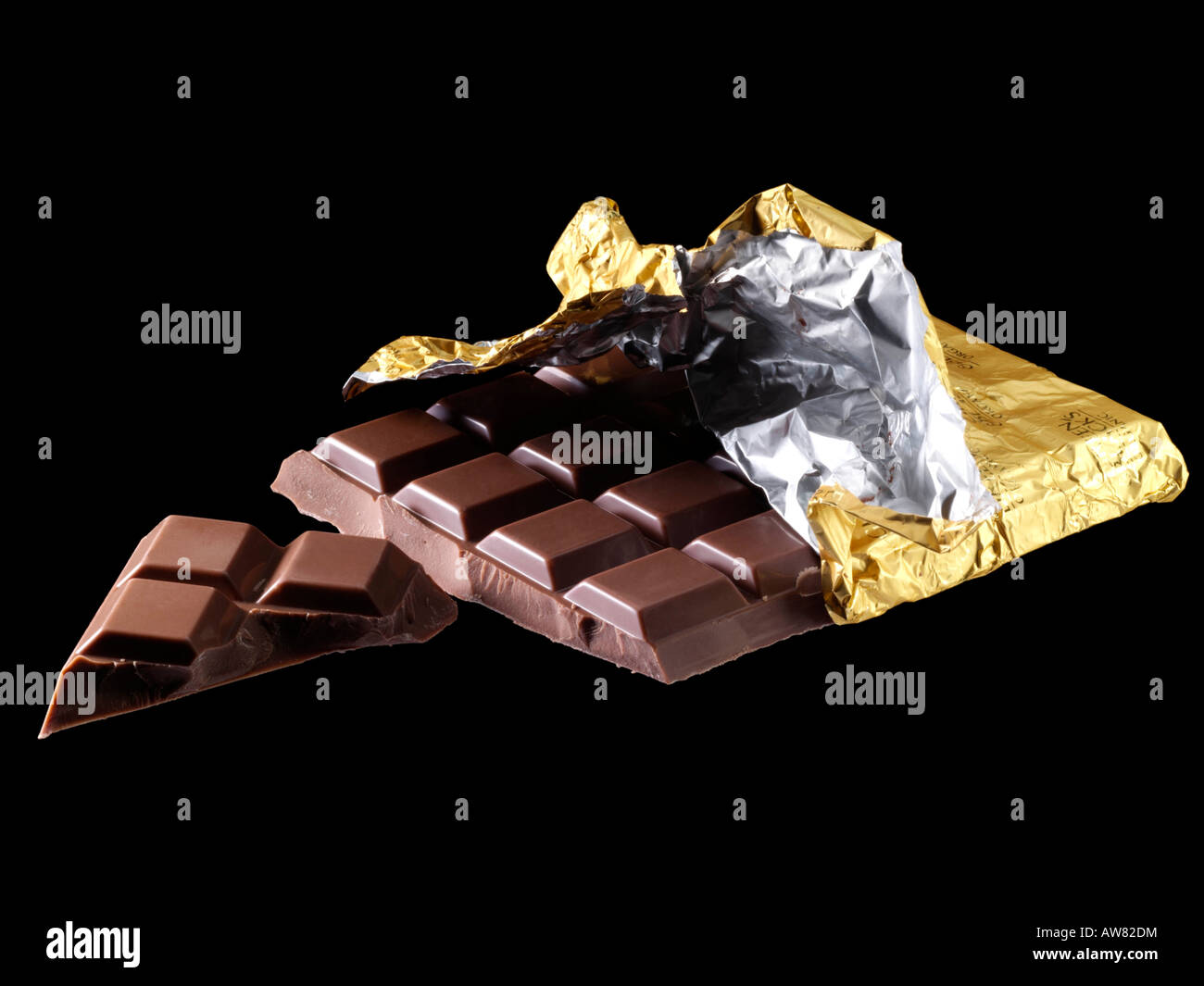 Schokoriegel mit Goldfolie wrapper Stockfoto