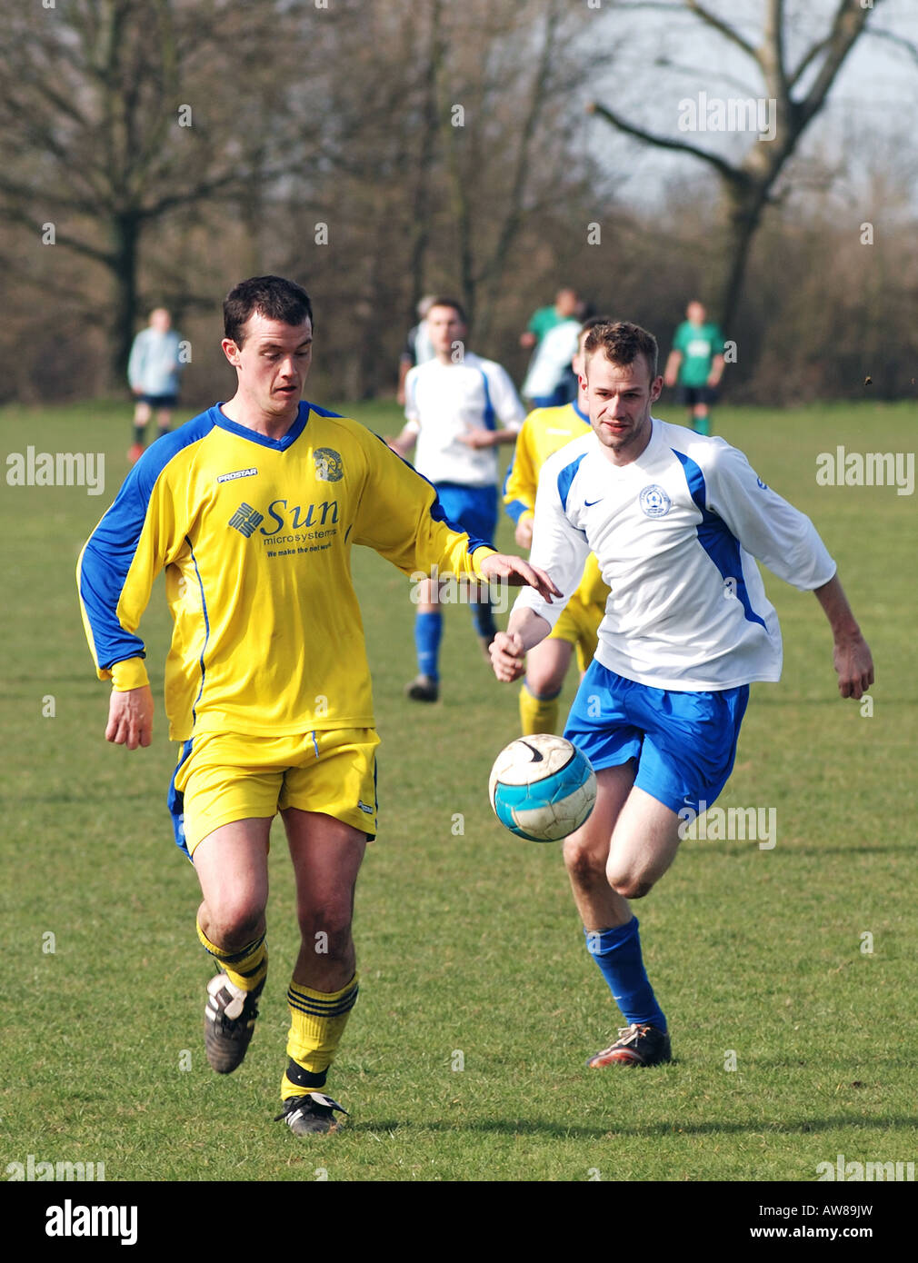 Sunday League Fußball in Leamington Spa, England, UK Stockfoto