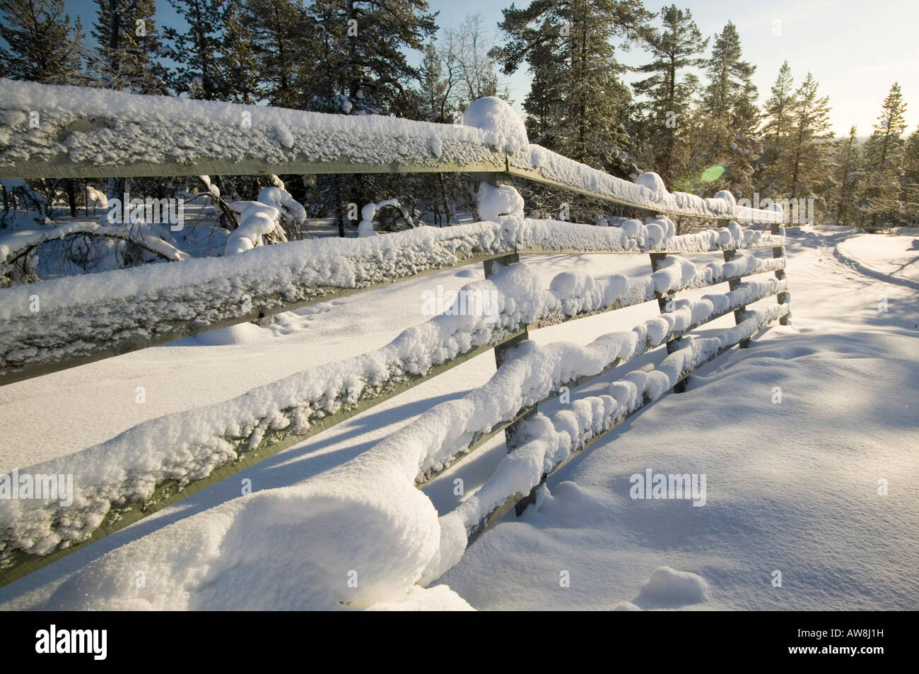 Winter in Saariselkä nördlichen Finnland Klimawandel hat bereits Durchschnittstemperaturen von 0 7 oC im letzten Jahrhundert Stockfoto