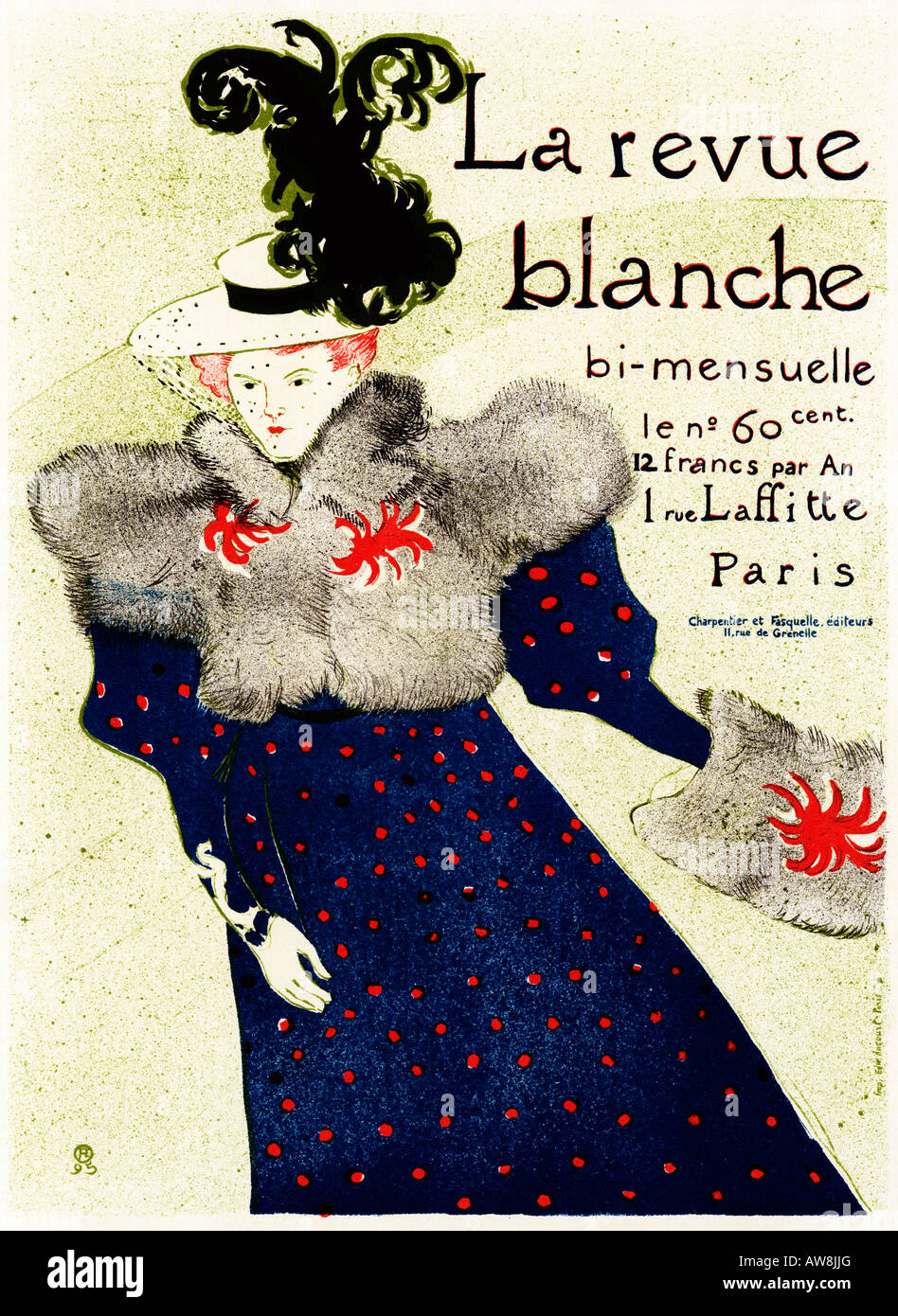 La Revue Blanche im Jahr 1895 Jugendstil-Poster von Henri de Toulouse Lautrec für die Literaturzeitschrift, die Misia Natanson, die Redakteurin, Frau Skating zeigt Stockfoto