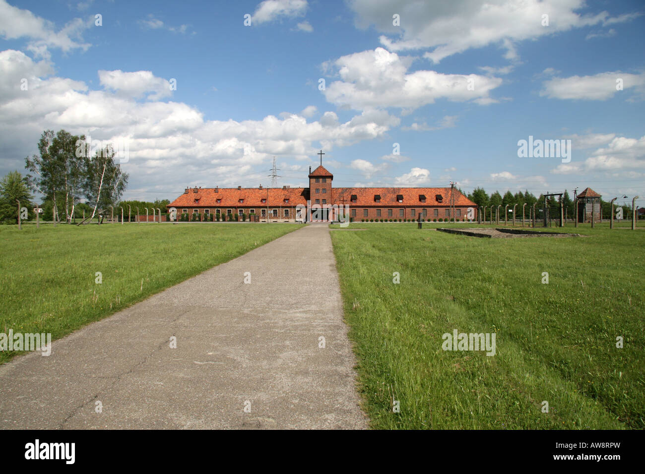 Der Kommandantur in das ehemalige Konzentrationslager in Auschwitz-Birkenau, Oswiecim, Polen. Stockfoto
