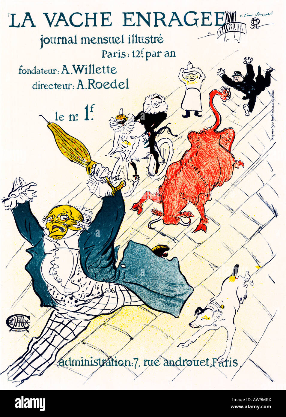La Vache Enragee 1894 Jugendstil Poster von Toulouse-Lautrec illustrierte Monatszeitschrift von Adolphe Roedel Stockfoto