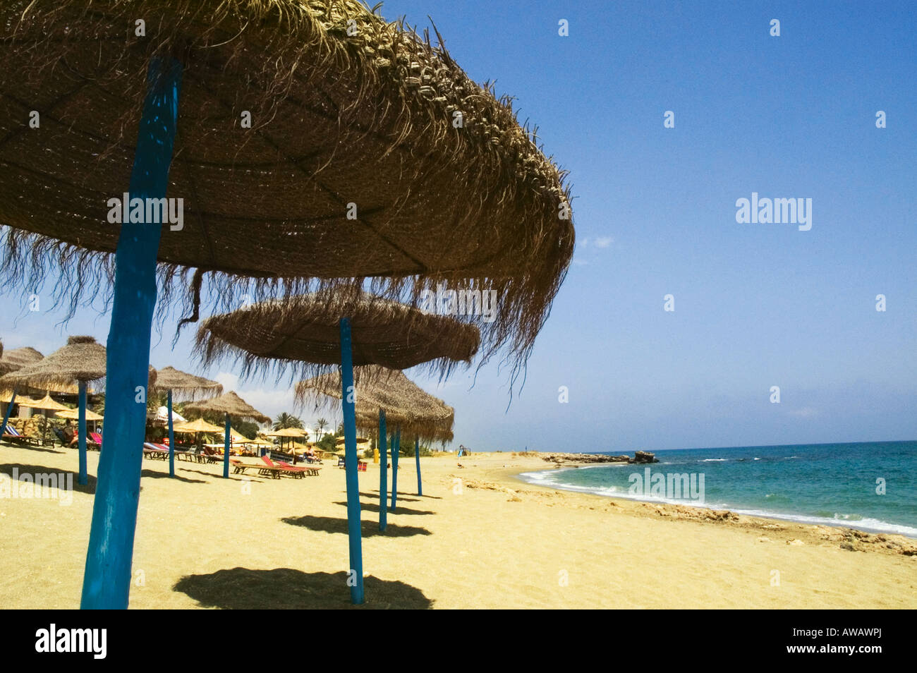 Strand-Szene in Mojacar Playa & Pueblo, Costa Almeria, Spanien Stockfoto