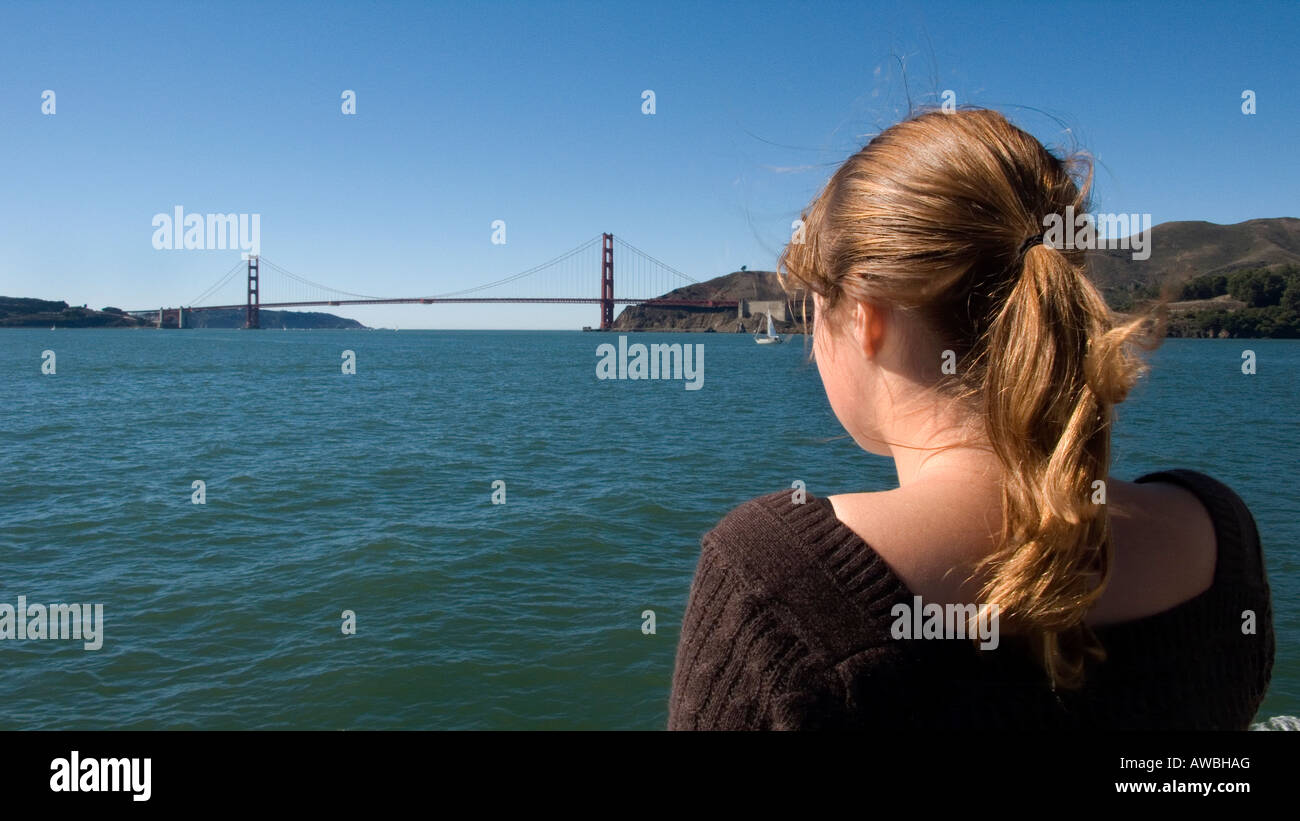 Mädchen touristischen Loking an der Golden Gate Bridge San Francisco USA 2007 Stockfoto
