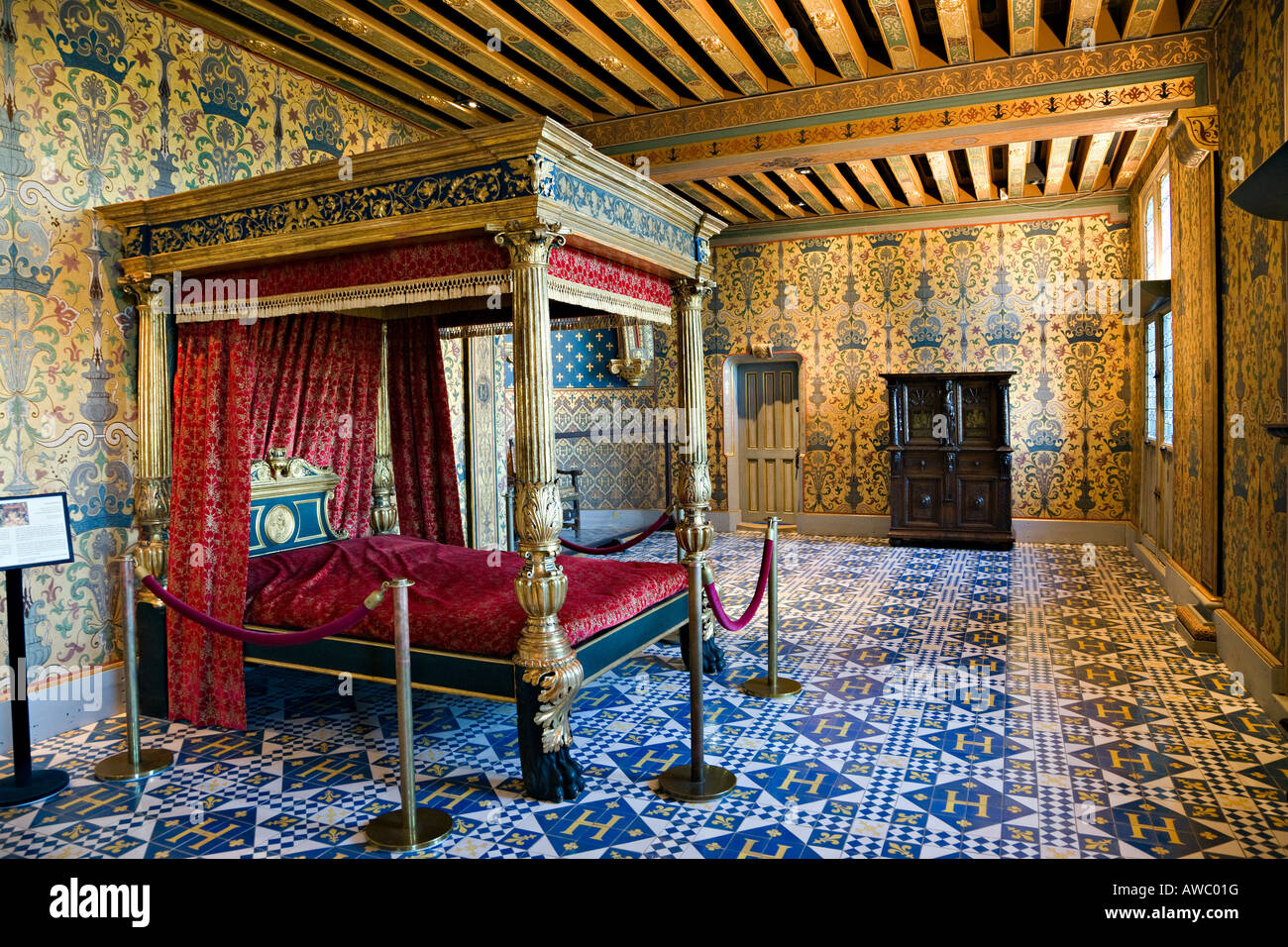 Im Inneren der Chateau de Blois; Catherine de Medicis Schlafzimmer, Loire, Frankreich. Stockfoto