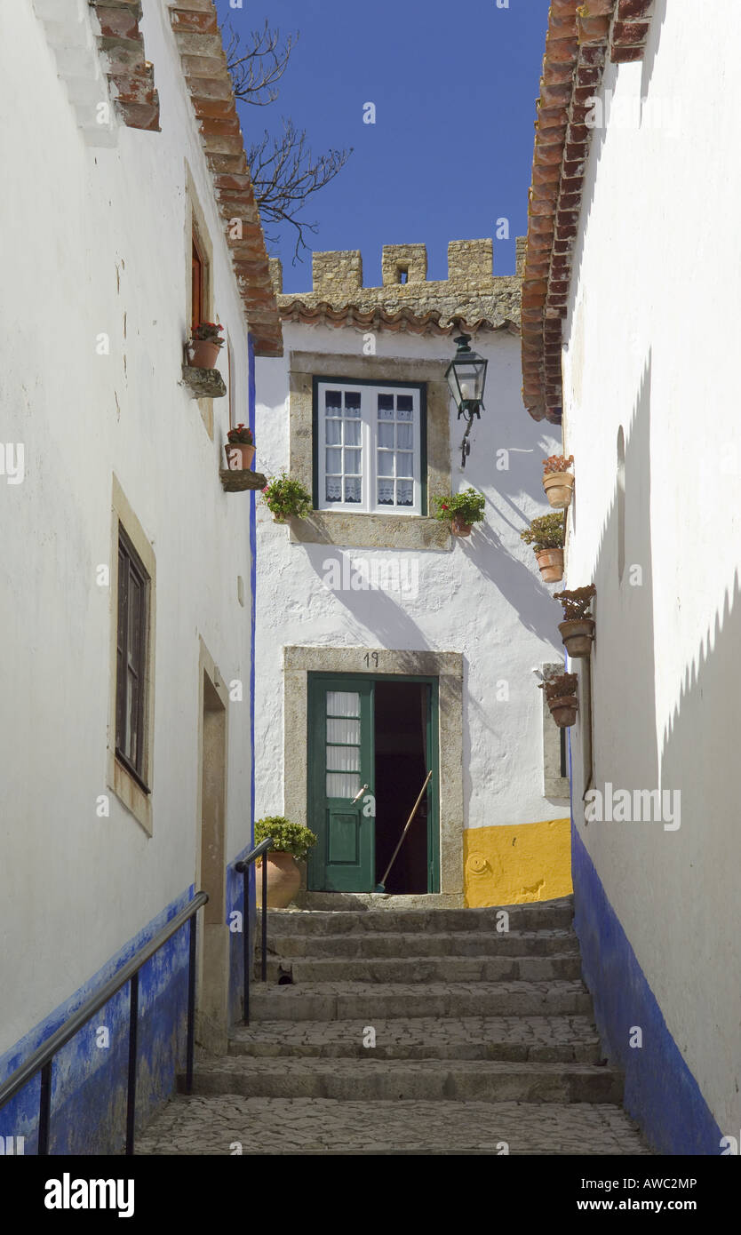 Estremadura Region Portugals, eine Cobbled Street in Obidos historischen walled Stadt Stockfoto