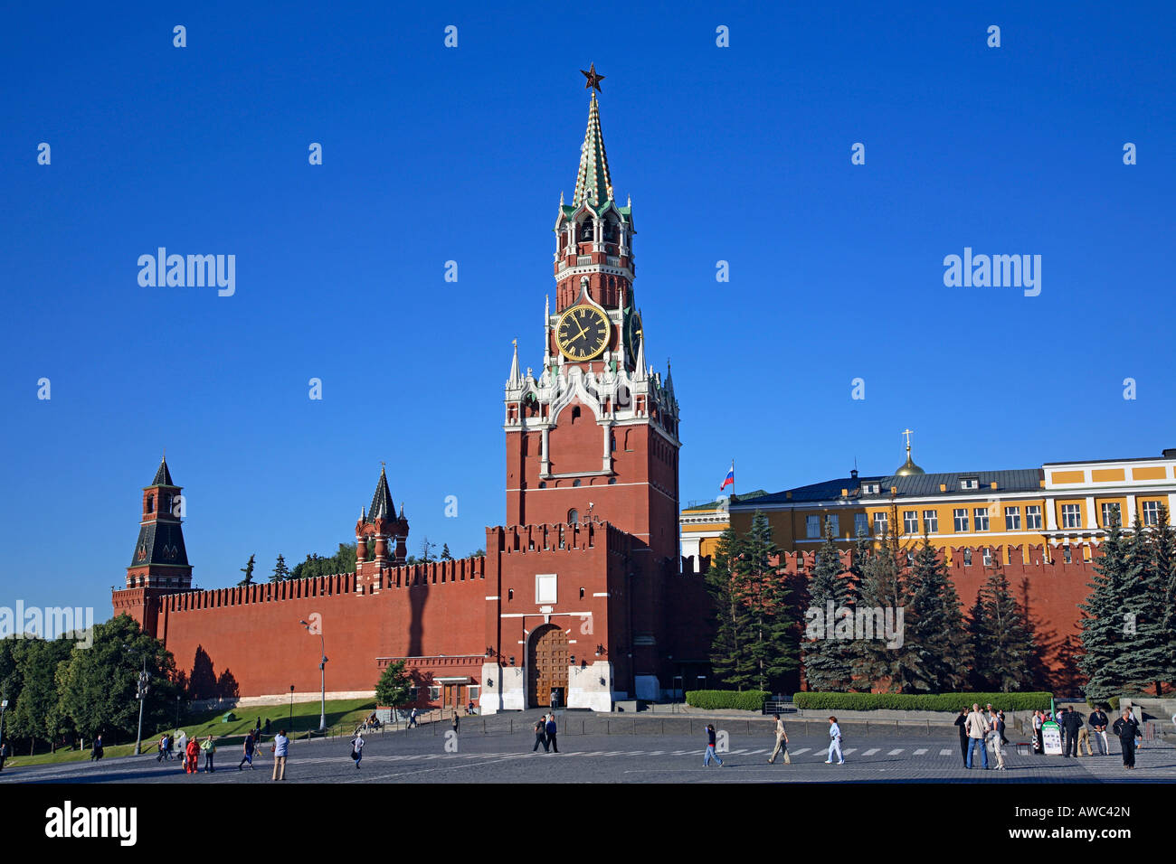 Russland, Moskau, Roter Platz, Kreml, Erlöser Turm, Kreml-Mauer Stockfoto