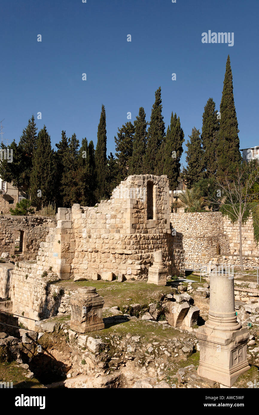 Israel Jerusalem der Teich von Bethesda die Ruinen der byzantinischen Kirche Stockfoto