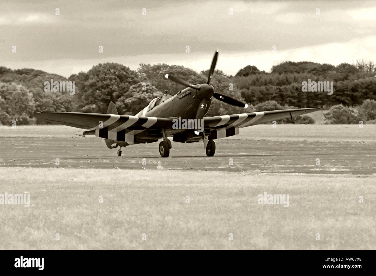 Dem zweiten Weltkrieg Spitfire Foto Recon Mark 11 in D-Day-Markierungen auf dem Display bei einer Airshow Stockfoto