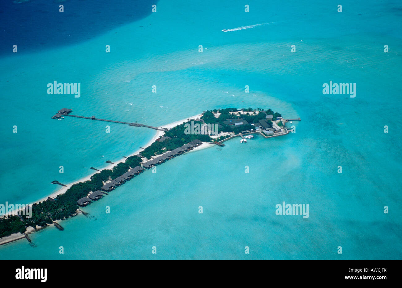 Luftaufnahme der Malediven Insel Taj Exotica Malediven Indischer Ozean Süd Male Atoll Stockfoto