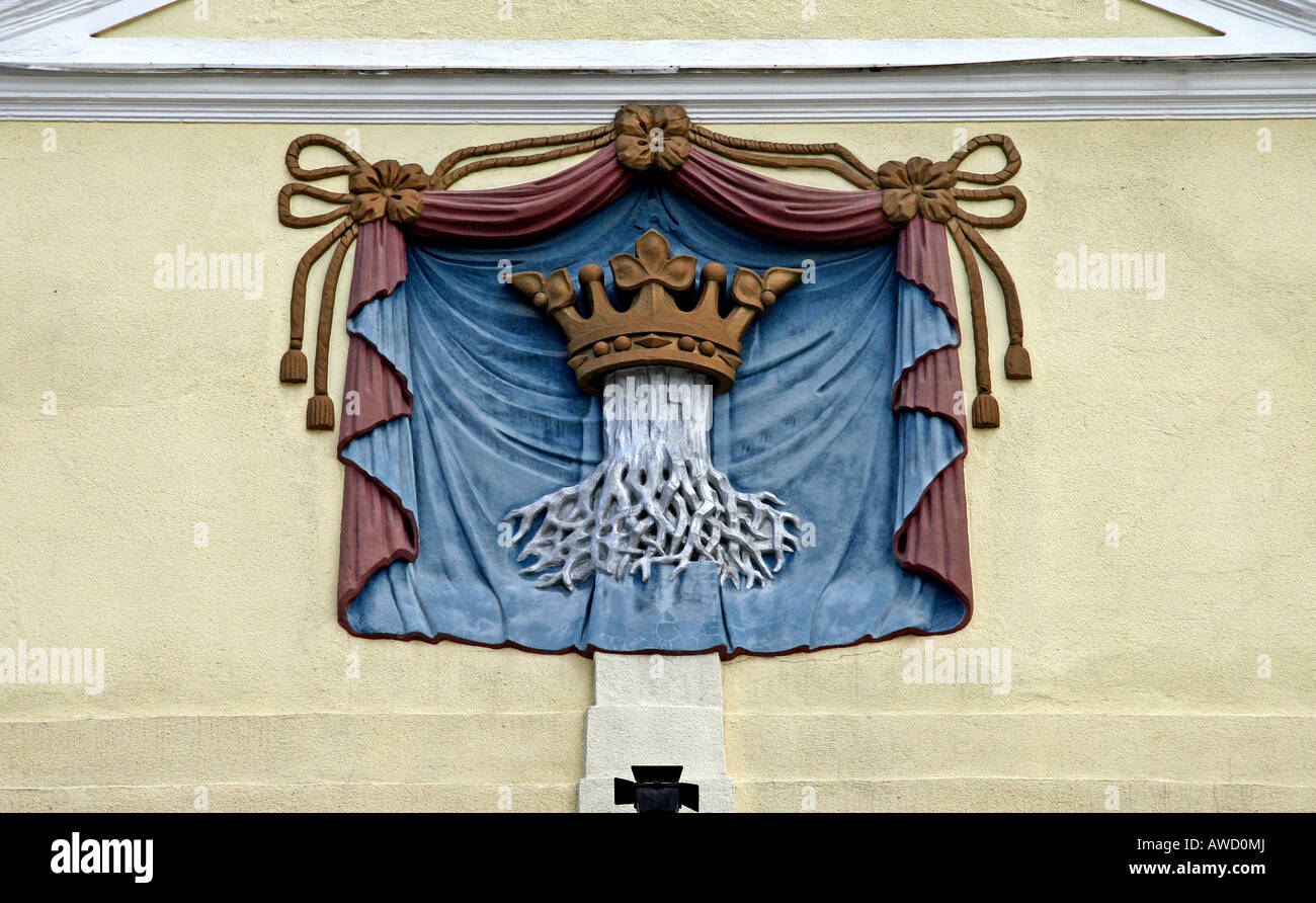 Wappen am Rathaus in Brasov, Siebenbürgen, Rumänien, Europa Stockfoto