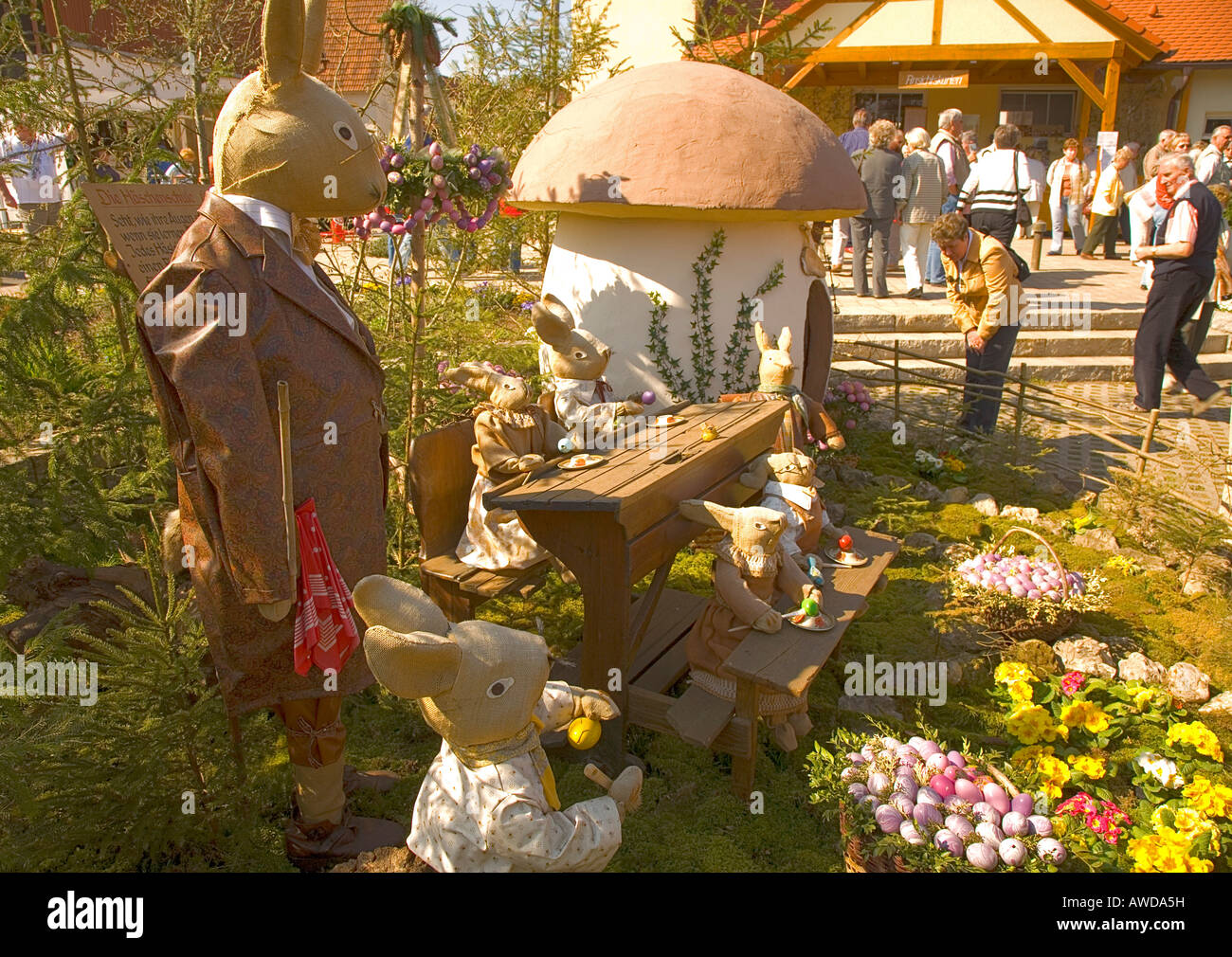 Osterhasen, Bunny-Schule, Bieberach, Fränkische Schweiz, Bayern, Deutschland, Europa Stockfoto