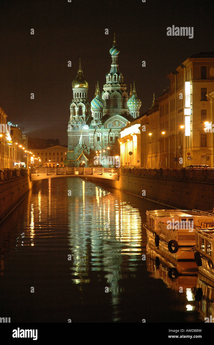 Retter-Kirche in der Nacht, St. Petersburg, Russland Stockfoto