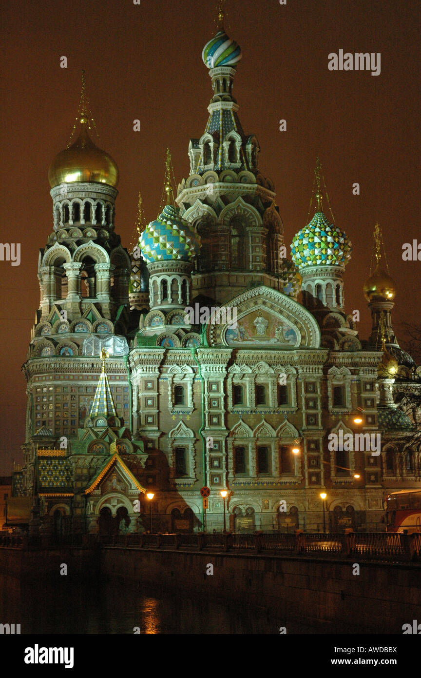 Retter-Kirche in der Nacht, St. Petersburg, Russland Stockfoto