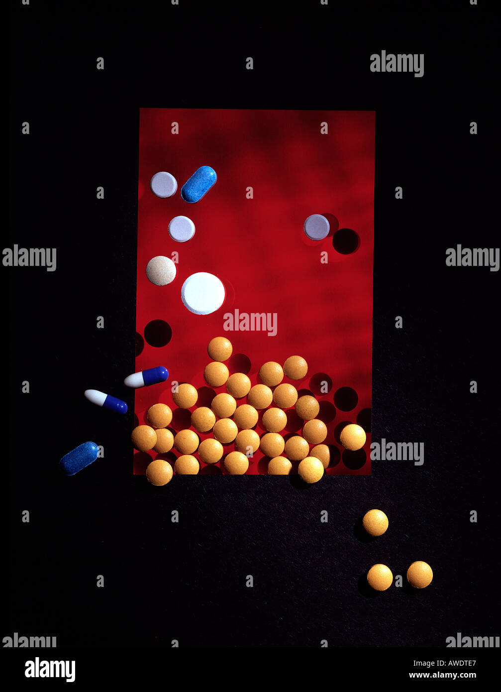 sortierten Sortiment Pillen Medizin Farbe bunt bunte verschreibungspflichtige Medikamente Stockfoto