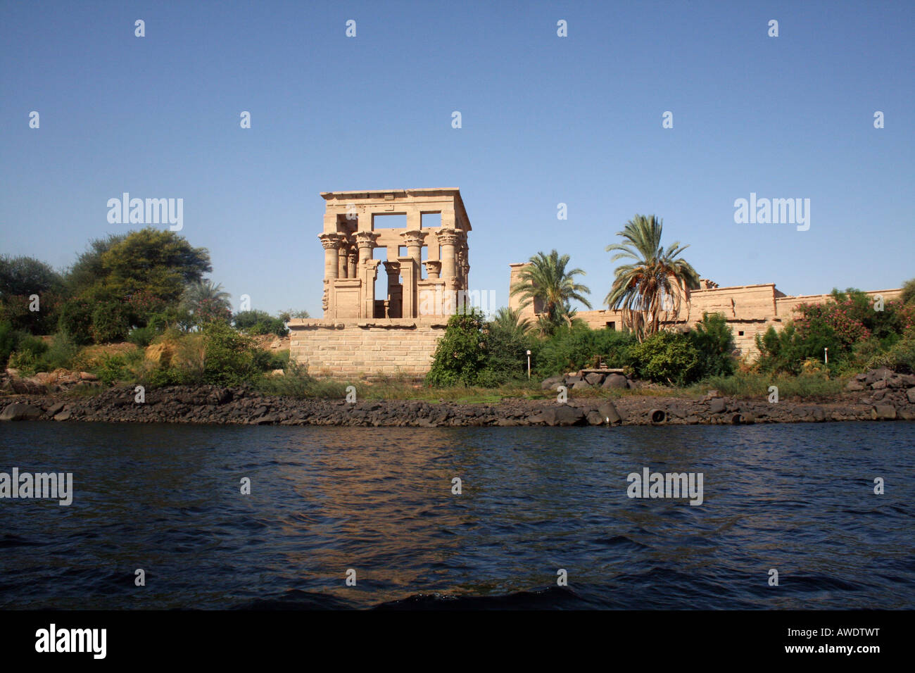 Trajan Kiosk am Philae Tempel - Antike ägyptische Denkmal [Agilkai Insel, in der Nähe von Assuan, Ägypten, arabische Staaten, Afrika]. Stockfoto
