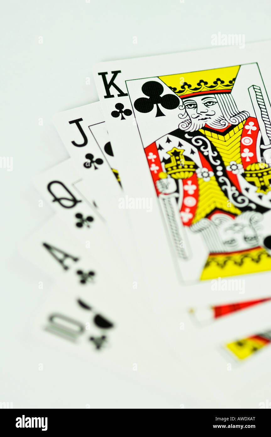 Royal Flush Hand in Poker-Spiel Stockfoto
